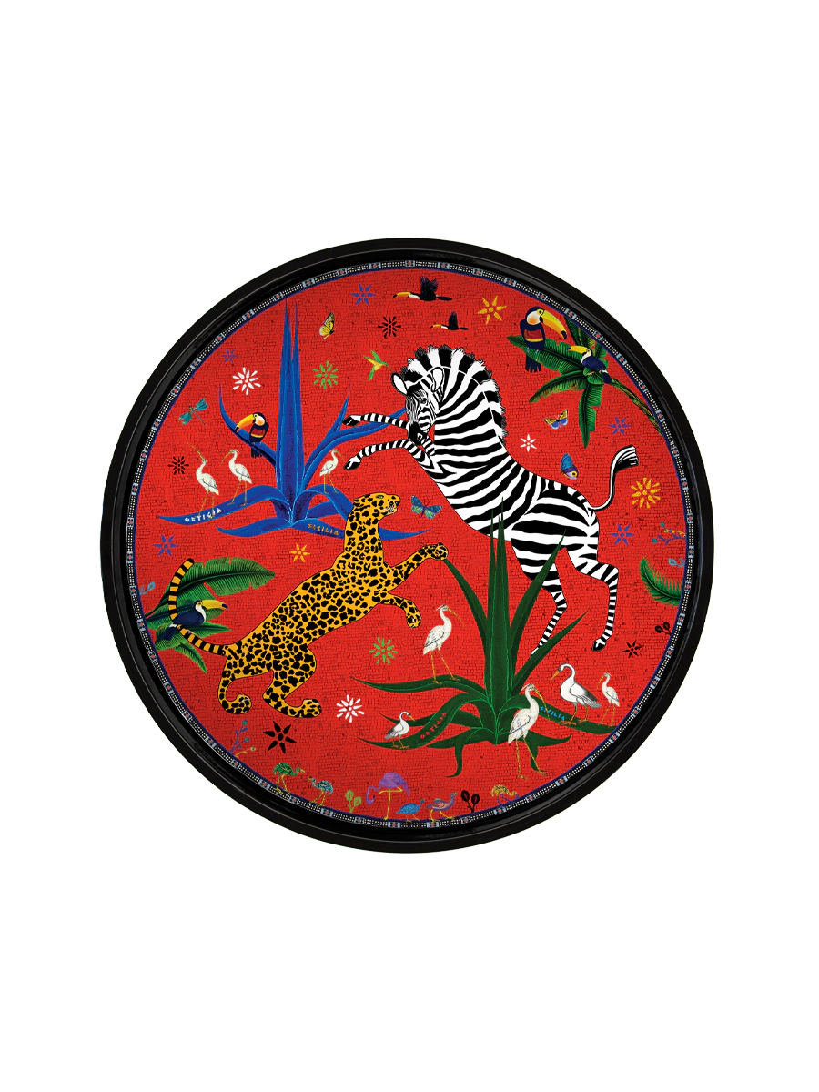 Round Jungle Red Tray